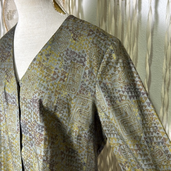 Peruvian Connection Green Gold Pima Cotton Button Front Lightweight Jacket Top - Picture 3 of 11